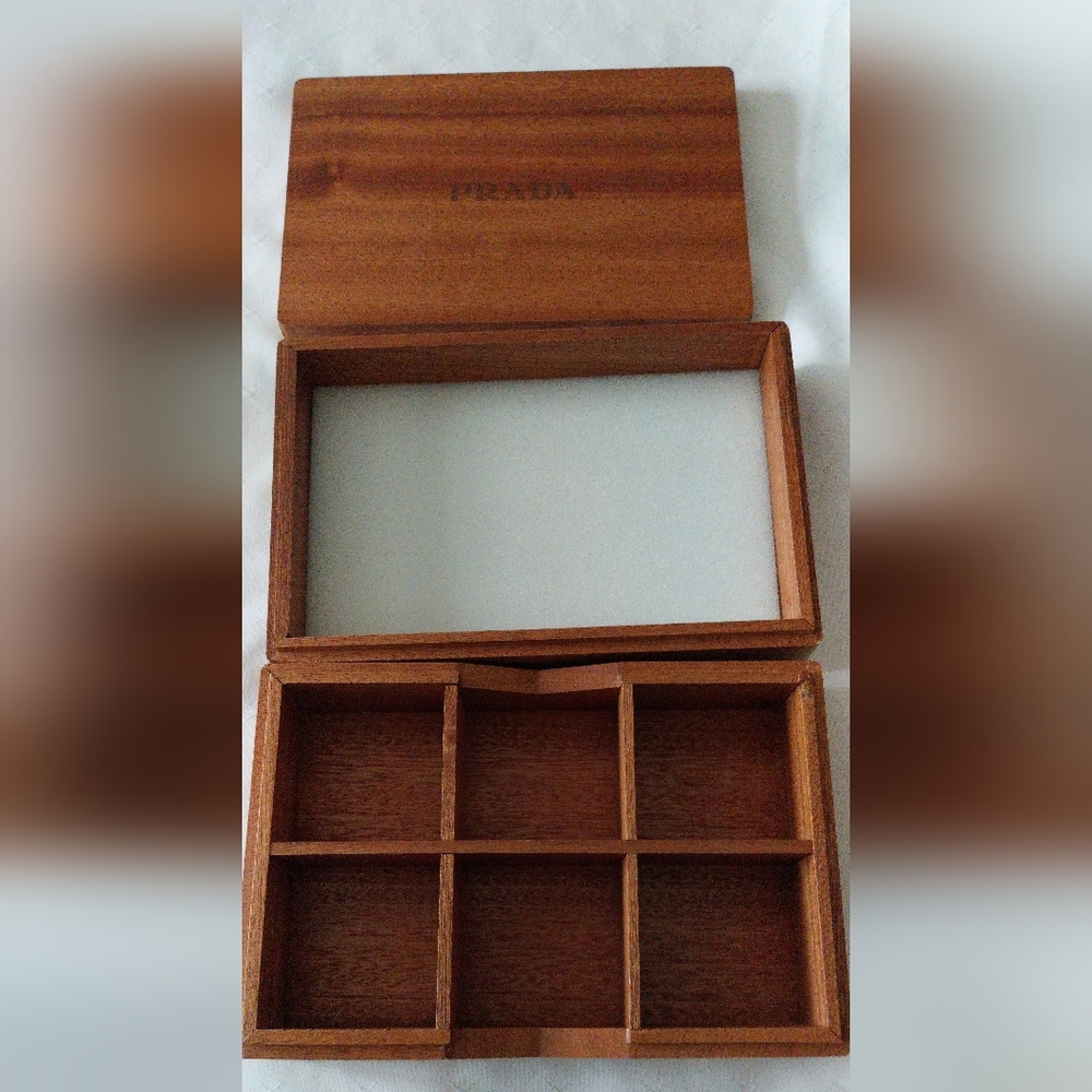 Authenticate Prada Brand New Wooden Storage Box in Rich Brown
